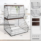 Fruit Basket, Stackable Wall Mounted Fruit Baskets, Potato Baskets Onion Storage for Kitchen, Hanging Wire Basket with Wood Lid, 2-Tier Vegetable Organizer Kitchen Countertop Organization
