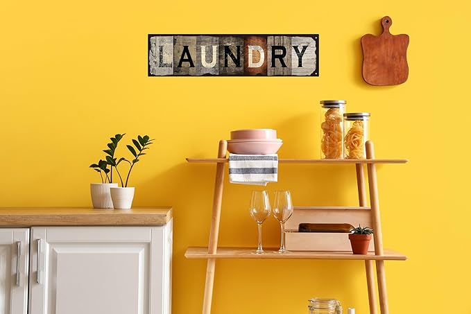 Vintage Tin Sign Retro Metal Laundry Signs for Home Decor Stylish Wall Art Plaques Ideal Gift for Home Bathroom Kitchen and Gothic Wall Decor in Every Room 16x4in