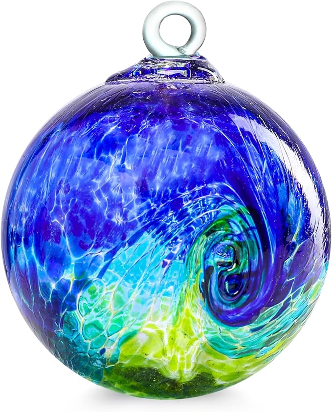 VCUTEKA Hanging Garden Gazing Ball, Hand-Blown Glass Witch Ball for Outdoor Garden Décor, 6" Colorful Swirl