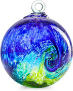VCUTEKA Hanging Garden Gazing Ball, Hand-Blown Glass Witch Ball for Outdoor Garden Décor, 6" Colorful Swirl