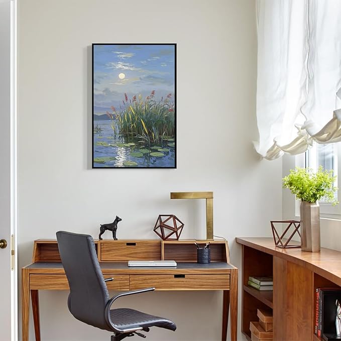 Landscape poster artwork art poster natural landscape painting reed marsh under the moonlight suitable for living room bedroom home wall