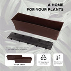 Elly Décor Set of 2 24x8 Rectangular Modern, Resistant and Self Watering Planter with Rattan-Like Finish, 24", Chocolate Brown