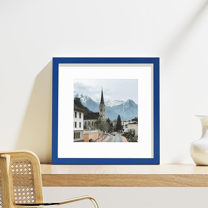 Vittanly 12x12 Picture Frame Set of 9 - Display 8x8 Photos with Mat or 12x12 Without Mat, Wall Mount Frames for Home Decor, Horizontal or Vertical (Blue)
