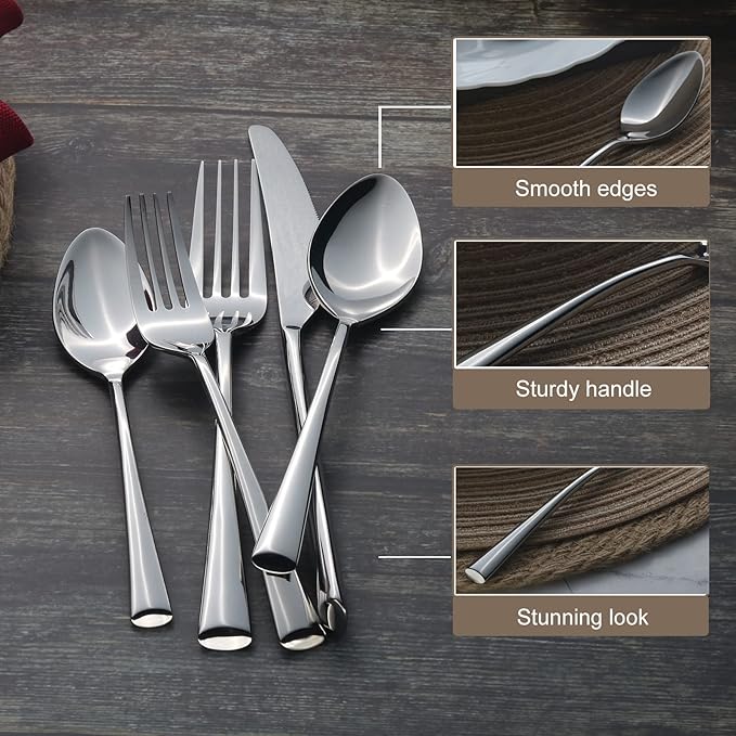 Alata Bailey 20-Piece Forged Silverware Set Stainless Steel Flatware Set,Service for 4,Mirror Polished Cutlery Set,Dishwasher Safe…