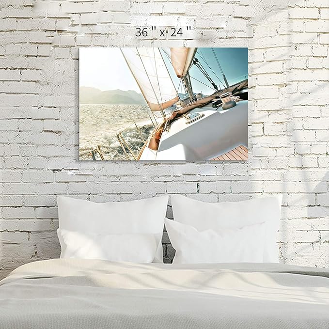 ARTISTIC PATH Nautical Picture Canvas Wall Art: Sailboat Artwork Seascape Print on Canvas for Office Bedrooms (36" W x 24" H,Multi-Sized)