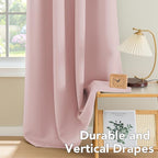 H.VERSAILTEX Blackout Curtains for Bedroom Thermal Insulated Room Darkening Living Room Curtains 63 Inch Long Grommet Privacy Protection Window Curtain Panels/Drapes for Nursery, 2 Panels, Baby Pink