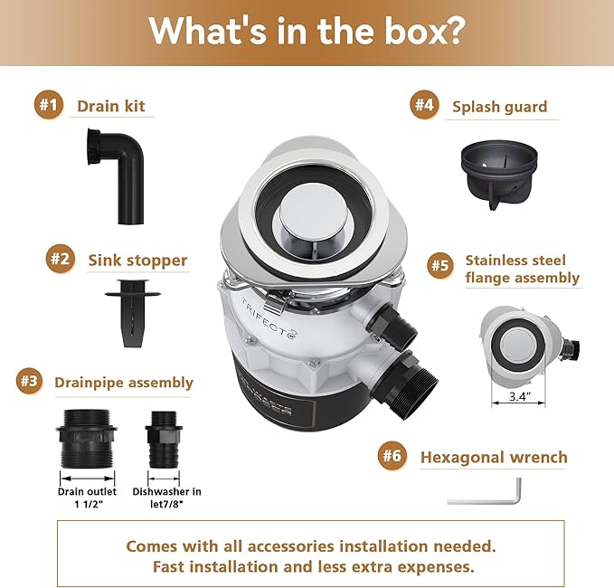 Trifecte Garbage Disposals with Power Cord, Coutinuous Feed Food Waste Disposal with Sound Reduction (EM 200)