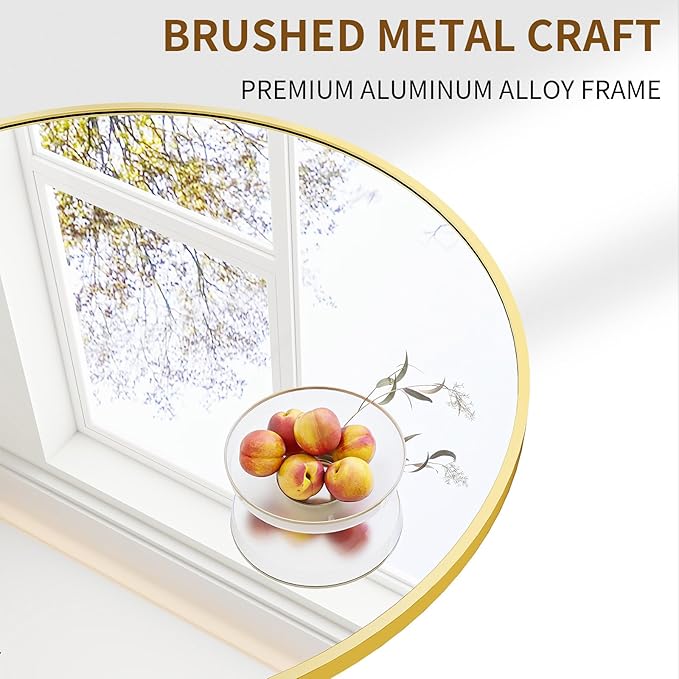 BEAUTYPEAK 48 Inch Round Mirror, Metal Frame Circle Mirror, Wall Mounted for Entryway, Bathroom, Vanity, Living Room, Gold