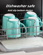 Ceramic Coffee Mugs 15 oz, Large Waffle Embossed Mug Set with Handle, Unique Coffee Cups for Latte, Cappuccino, Cocoa, Hot Tea, Mocha, Milk, Housewarming Wedding Present - Set of 4 (Turquoise)