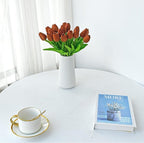 Mandy's Artificial Tulips 20 Stems Burnt Orange PU Faux Flowers for Wedding Home Decor 13.5 Inch