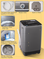 17.7 lbs Full-Automatic Washing Machine with LED Display, Portable Compact Laundry Washer with Drain Pump, 10 Wash Programs 8 Water Levels, Grey
