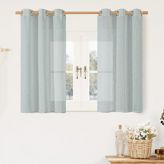 LAMIT Greyish Blue Linen Curtains 45 Inches Long for Bedroom, Light Filtering Panels Bronze Grommet Neutral Drapes for Kitchen/Window/Loft Room, 34 x 45 Inch, 2 Panels
