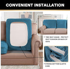 PrinceDeco Couch Cushion Covers, Stretch Washable Sofa Cushion Cover, Fitted Sofa Slipcover Velvet Fabric Non-Slip Furniture Protector for Dog,Pets, Kid (Each Width Up to 29.5", Blue)