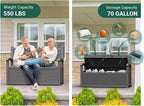 70 Gallon Outdoor Storage Box, Resin Patio Furniture with Armrest, Lockable Deck Box with Waterproof and UV Resistant for Patio Cushions, Garden Tools and Pool Supplies, Grey