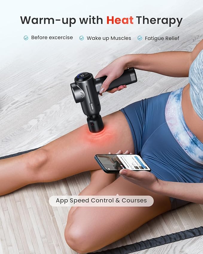 RENPHO Massage Gun with Heat and Cold, Portable Percussion Muscle Deep Tissue Massager with Bluetooth, Carry Case, Gifts for Men Women, Active+ Thermacool