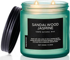 M&SENSE Sandalwood Jasmine Scented Candle, 11.6oz 70 Hours Burn Time Clean Non Toxic Natural Soy Wax Candle 2 Cotton Wick Home Decor for Mothers Day & Bathroom Bedroom