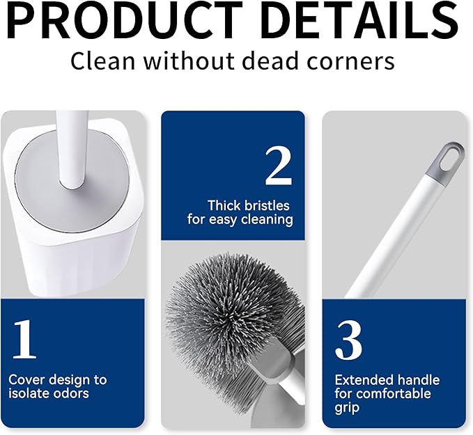 Toilet Brush & Holder Set, 2 Pack Toilet Brushes for Bathroom with Holder, Lightweight Plastic Handle, Space Saving for Storage, Deep Cleaning, Drip-Proof, Easy to Assemble