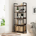 NUMENN Bookshelf, 5 Tier Bookshelves, Home Office Bookcase Shelf Storage Organizer, Free Standing Storage Shelving Unit for Bedroom, Living Room and Home Office, Dark Walnut