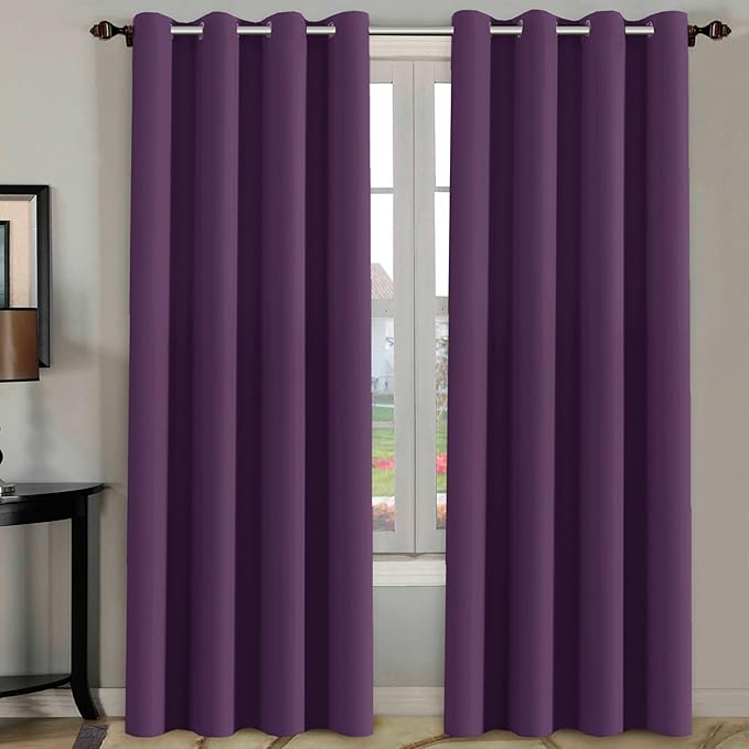 H.VERSAILTEX Bedroom Curtain Panels Blackout Draperies Room Darkening Curtains Window Panel Drapes - (Plum Purple Color) 1 Pair, 52 by 84-inch, 8 Grommets/Rings per Panel