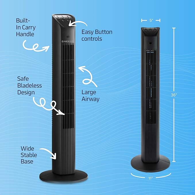 36” Oscillating Tower Fan, 3 Speed Portable Fan Tower With Remote Control, Quiet Operating Floor Fan for Bedroom with 7.5 Hr Auto Off Timer, Modern Design Room Cooling Fan For Home & Office