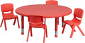EMMA + OLIVER 45" Round Red Plastic Adjustable Activity Table Set-4 Chairs