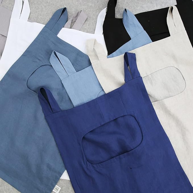 Amazhiyu 100% Linen Door Hanging Laundry Hamper Bag, 19x27 Inches (Navy)