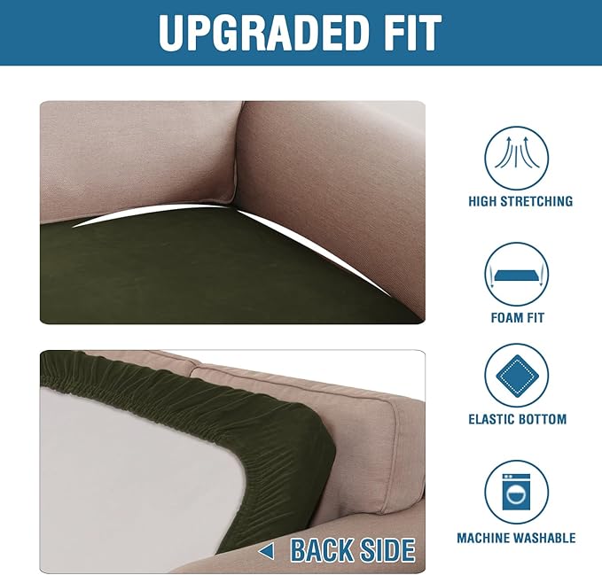 H.VERSAILTEX Velvet Stretch Individual Couch Cushion Cover Plush Cushion Slipcover for Loveseat Sofa Cushion Furniture Protector Seat Cushion Sofa Cover (1 Piece Sofa Cushion Cover, Olive)