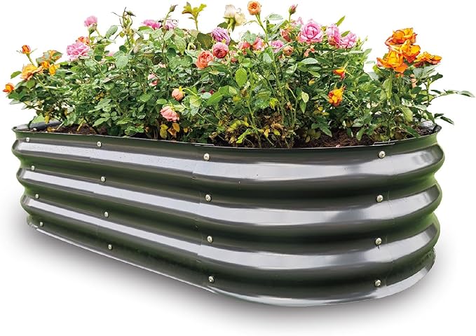 Gardmax Galvanized Raised Garden Bed, Lightweight Planter Boxes Outdoor with Easy Assembly, Large Garden Bed for Vegetables, Fruits, Flower Dark Grey