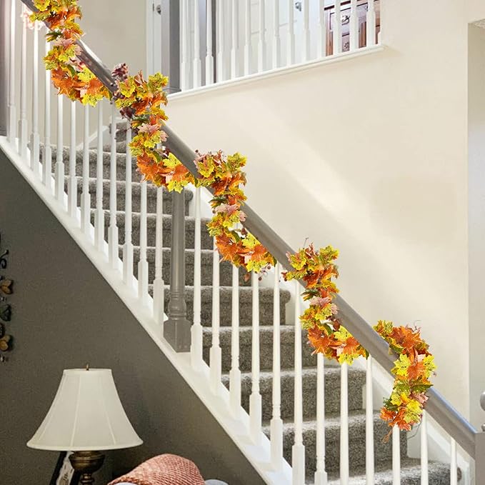 Lvydec 2 Pack Fall Maple Garland Clearance - 5.9ft/Strand Artificial Fall Garlands Assorted Color Leaves Autumn Decor for Home Wedding Halloween Thanksgiving Party