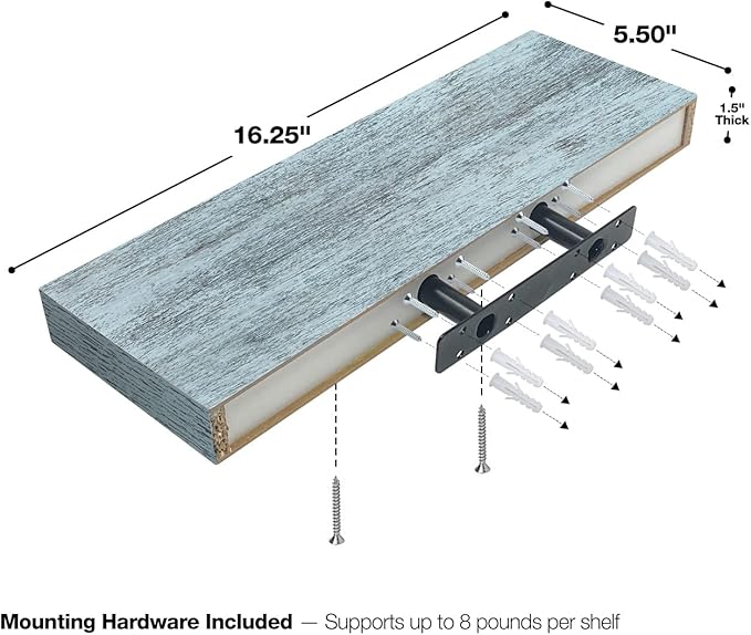 Sorbus Floating Shelves - 3 Pack 16 Inch Rustic Blue Wall Shelves for Bedroom, Kitchen, Living Room, Bathroom Shelves, Home Decor, Office - Floating Shelf for Trophies, Books, Frames, Toilet Paper