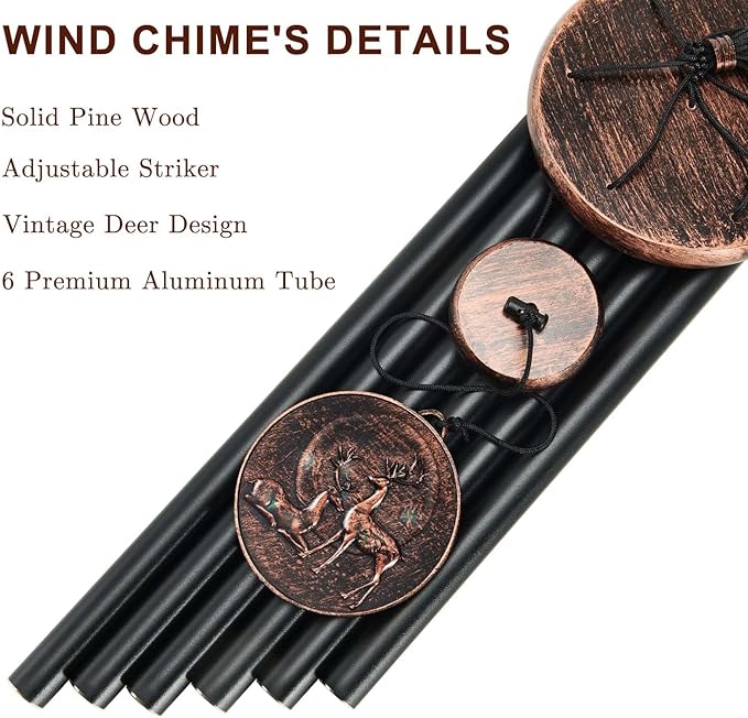 Wind Chimes for Outside, Deer Deep Tone Vintage Wind Chime Outdoor Clearance, Sympathy/Memorial/Festivals/Birthday Gift for Mom Dad Grandma, Home Garden Patio Decor (32" Deer)