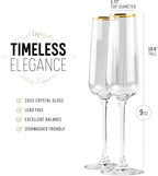 Gold Rim Champagne Gift Glasses | Set of 2 | Crystal Square Toasting Flutes for Bride and Groom, Wedding, Anniversary, Birthday | Elegant Long Stemmed Glassware for Sparkling Wine, Prosecco
