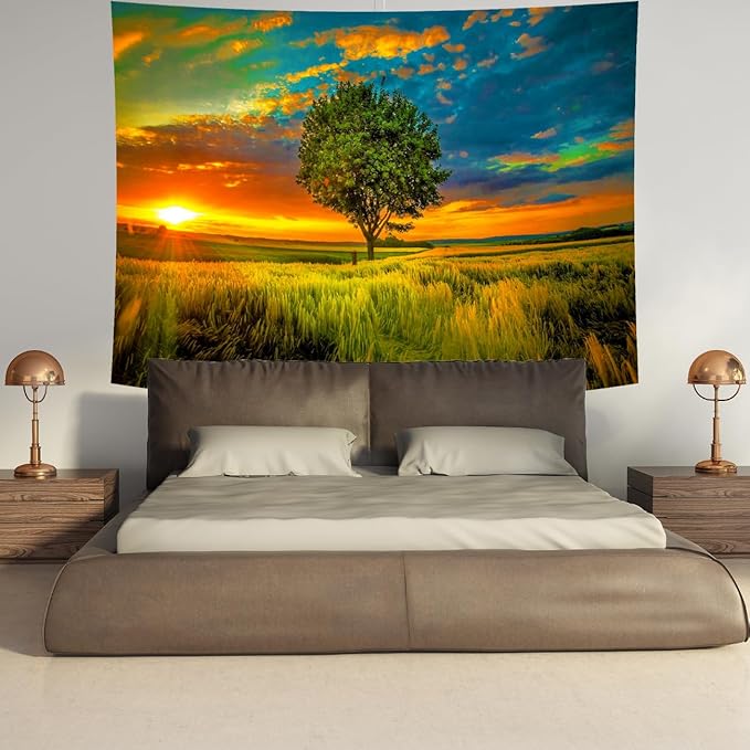 Delur Sunset Tree of Life Tapestry Forest Nature Landscape Wall Hanging Tapestry Scenic Tree Woodland Natural Sunrise Headboard for Bedroom Living Room Home Decor (59.1" x 78.7")