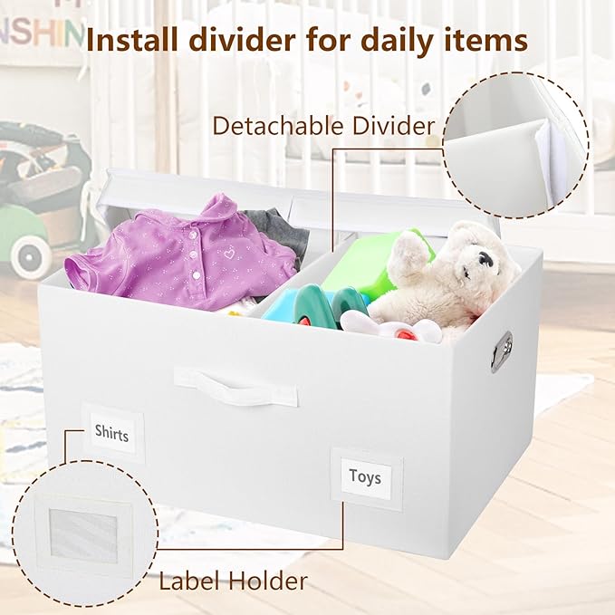 75 Quarts Extra Large Decorative Storage Bins with Lids, 3 Packs White Collapsible Storage Bins with Lids, Stackable Storage Bins Decorative Box Storage With Lid Extra Large