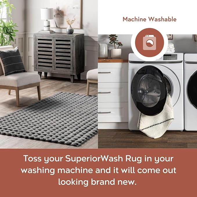 nuLOOM Jeni Checkered 6x9 Machine Washable Area Rug for Living Room Bedroom Dining Room Kitchen, Dark Grey