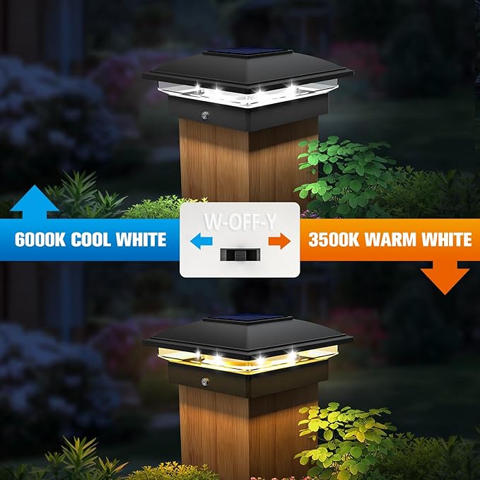 VOLISUN Solar Post Cap Light Outdoor,Solar Fence - Post Lights Waterproof for 4x4/5x5/6x6 Wooden/Vinyl Post,Black Deck Cap Light Solar Powered with Warm White for Garden/Patio/Porch 8pack