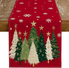 GEEORY Christmas Table Runner 13x72 Inch, Xmas Trees Snowflakes Winter Holiday Decorative Farmhouse Table Decorations for Kitchen Dinning, Indoor Outdoor Dinner Party Decor (Red) GT150-72