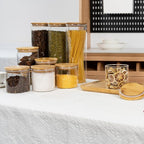70oz Straight cylindrical Airtight Storage Jars with Bamboo Lid Set of 3 Storage Container Glass Jars, Kitchen Canister for Noodles, Pasta and Coffee beans (‎with Black Lable)