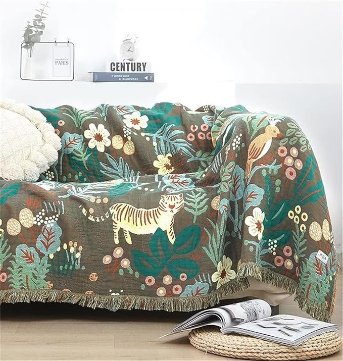 MSGKV 100% Cotton Throw Blanket for Couch Bed Sofa, Cotton Quilt Coverlet Reversible Mudcloth Throws, Soft Cozy Farmhouse Blankets 60''x 80'' Tiger Print Blanket for All Seasons