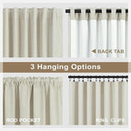 100 Inch Length Custom Summer Curtains for Windows Living Room Viral Back Tab Pleated Extreme Blackout Curtain Linen Designer Drapes for Sliding Glass Doors Patio 52 Wide x 100 Long Tall 2 Panel Beige