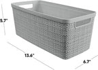 Curver Jute Decorative Plastic Organization and Storage Basket Perfect Bins for Home Office, Closet Shelves, Kitchen Pantry and All Bedroom Essentials, Set of 8 Grey