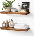 24"x6.8"x1.6" Slanted Floating Wall Shelves 2-Pack - Rustic Brown Finish, Heavy-Duty Solid Wood Design with Hidden Brackets - Perfect for Living Room, Kitchen, Bathroom, or Office