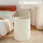 Large Woven Laundry Basket Hamper,60L Cotton Rope Storage Bin for Blankets,Toys and Clothes,Decorative Tall Nursery Hamper for Living Room,Baby Nursery,Bathroom and Bedroom,White