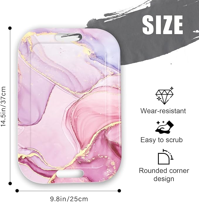Serving Trays with Handles, 14.5 x 9.8 inch Rectangular Plastic Tray for Restaurant, Kitchen, Painting of Pink and Gold Marble