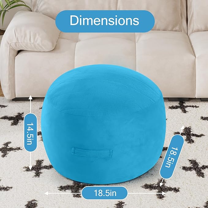 MeMoreCool Round Stuffed Pouf Ottoman Foot Rest, Floor Pouf Foot Stool with Soft Foam Chunk Filling, Small Round Ottoman Footstool Circle Footrest for Living Room, Blue