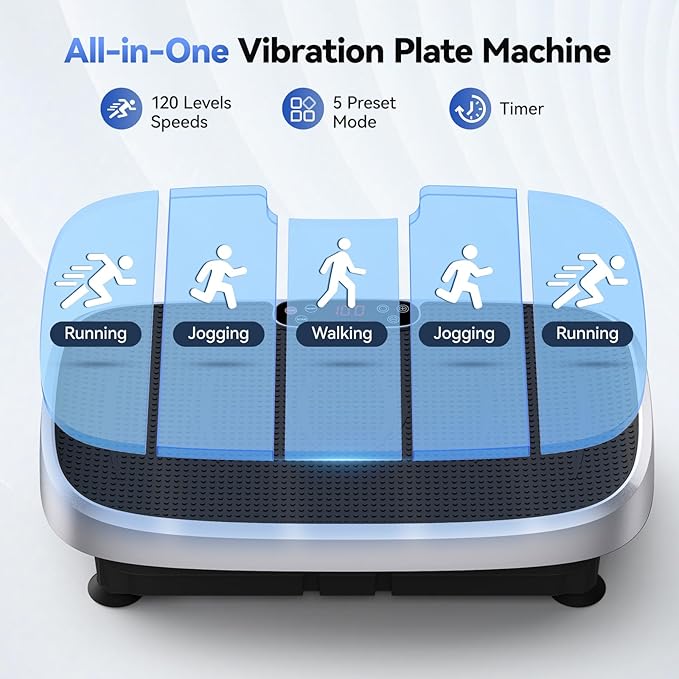 Vibration Plate Exercise Machine - 330lbs Weight Capacity, 120 Speed Levels, 5 Program Modes - Full Body Workout for Home Fitness, Toning & Wellness, LED Display, Low Noise Motor