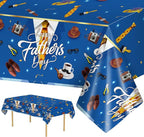 2 Pack Fathers Day Tablecloth - Happy Father's Day Table Cloth, Plastic Disposable Rectangle Blue Father Day Table Cover for Fathers Day Decorations Party Decor Supplies Favors,108 x 54 Inch