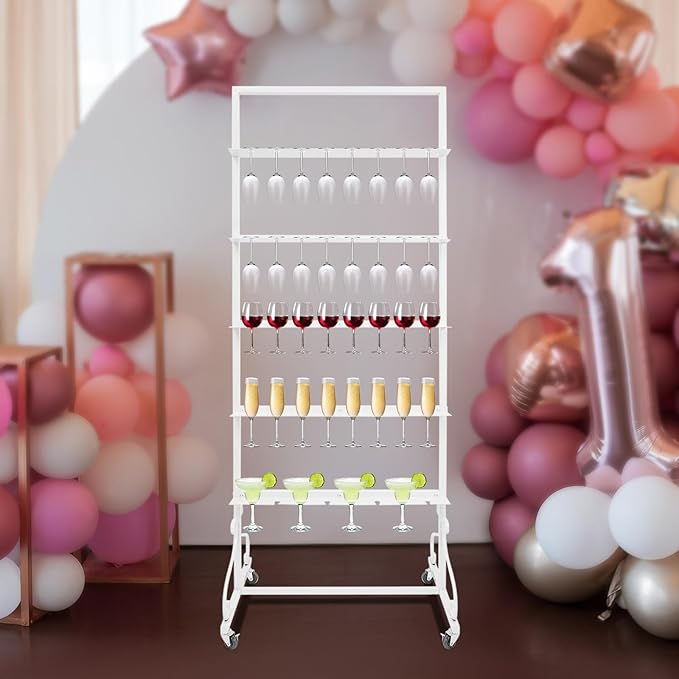 40 Slots Champagne Holder Stand for Party, Wine Glass Display Wall Holder, Stable Wine Glass Stemware Rack for Bar, Wedding, Party (White)