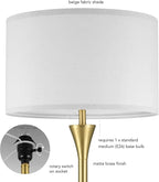 GLOBE Electric 61000150 60" Floor Lamp, Antique Brass Finish, Beige Fabric Shade, Mid-Century Modern Standing Lamp, E26 Base, Sustainable Design for Living Rooms and Bedrooms