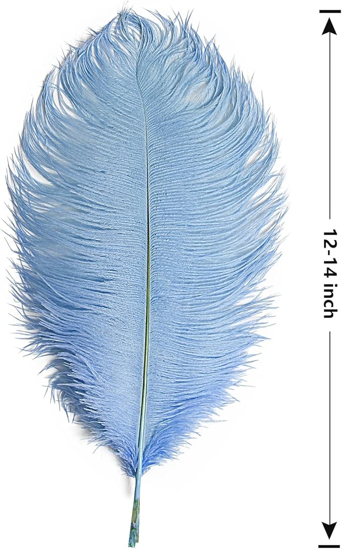 THARAHT Baby Blue Ostrich Feathers 12pcs Large Natural Bulk 12-14Inch 30cm-35cm for Wedding Party Centerpieces Easter Gatsbi and Home Decoration Feathers